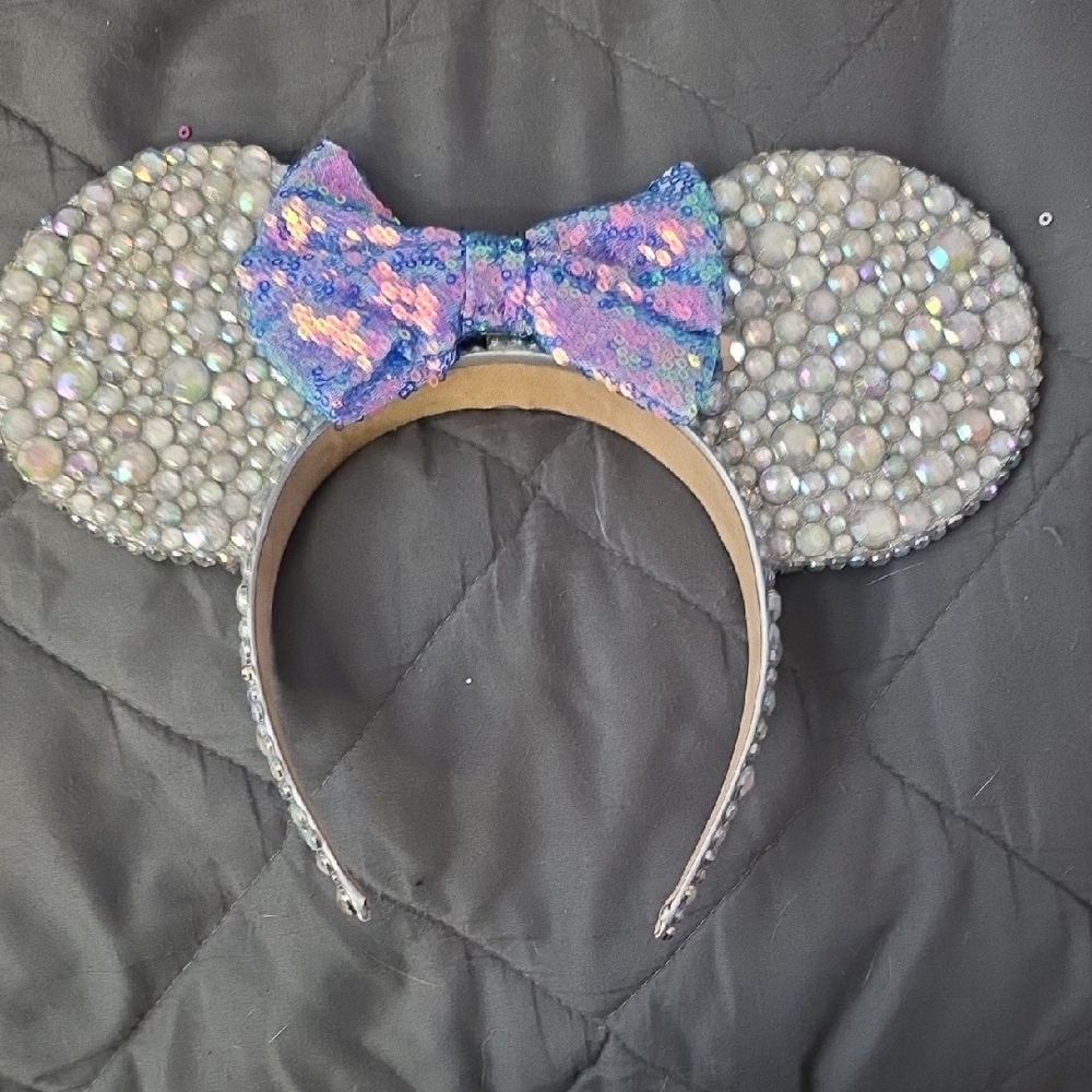 Custom Made Sparkling Sequin Mouse Ears Headband Interchangeable Bows